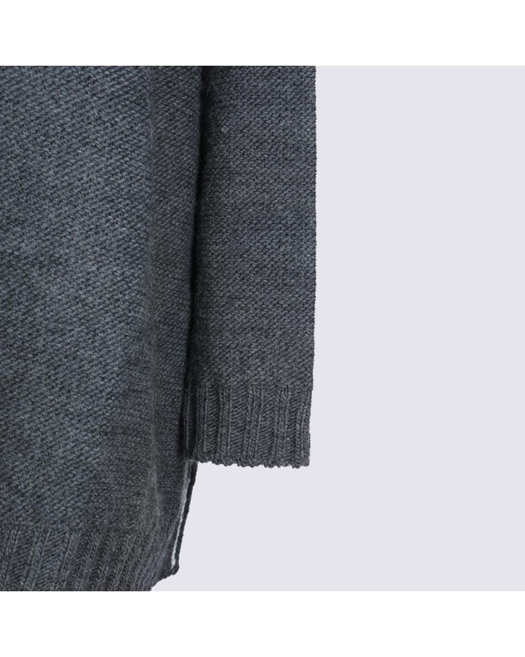 MM6 by Maison Margiela Gray Logo Patch V-Neck Jumper