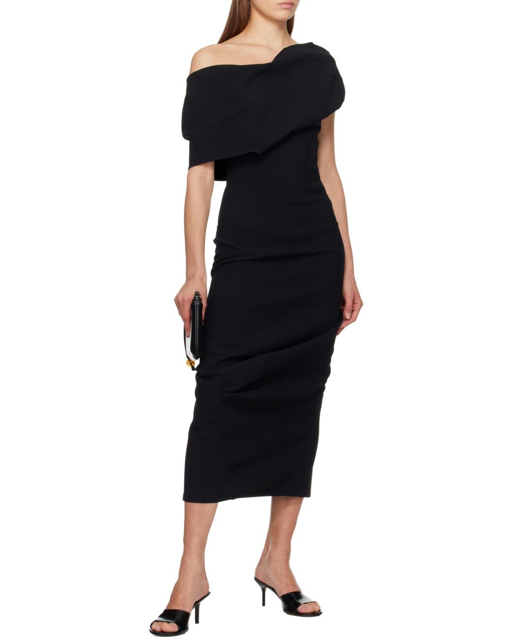 Jacquemus Black Draped One-Shoulder Dress