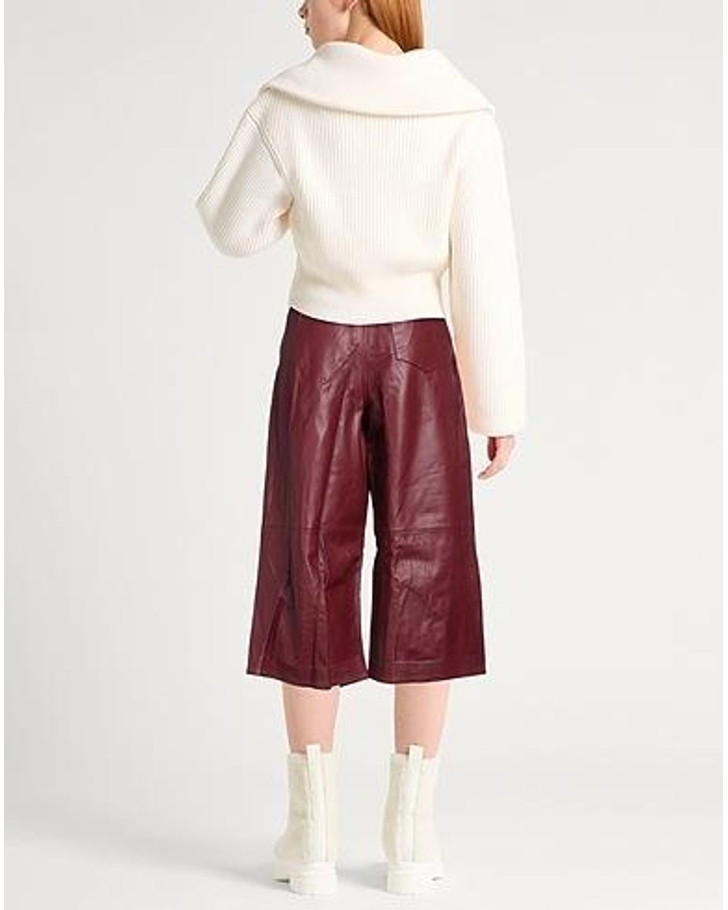 Marni Red Solid-Color Leather Wide-Leg Pants