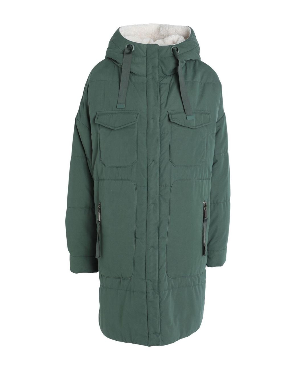 MAX&Co. Green Hooded Long-Sleeve Cotton-Padded Coat With Multiple Pockets