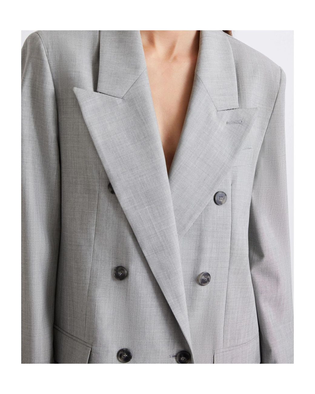 Marella Gray Double-Breasted Wool And Silk Grisaille Blazer