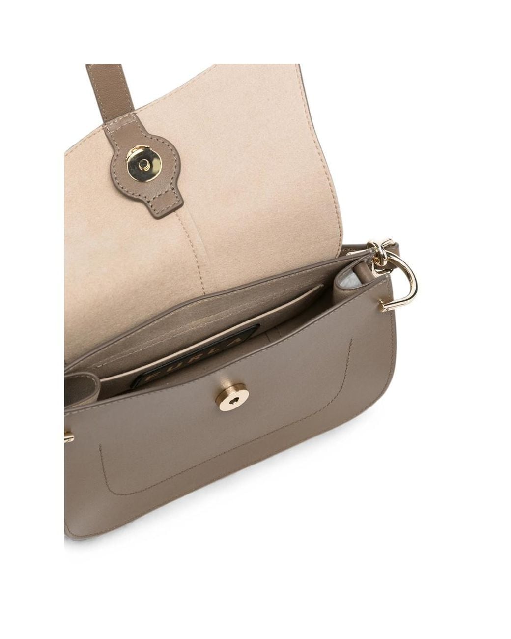 Furla Gray Arch-Logo Leather Shoulder Bag