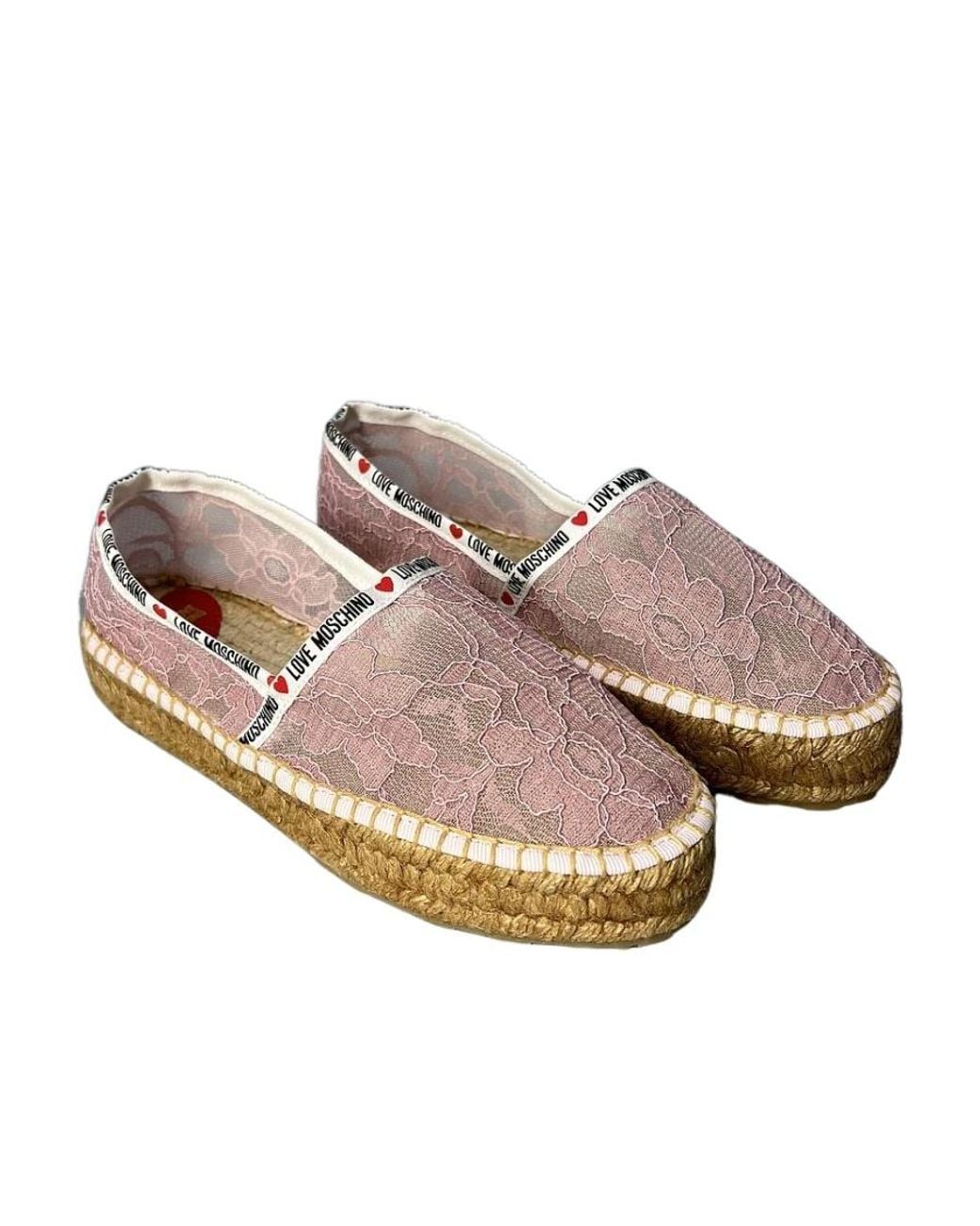 Moschino Pink Floral Lace Espadrilles