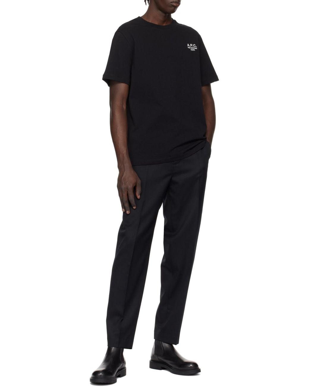 A.P.C. Black Logo Embroidered Crewneck T-Shirt for men