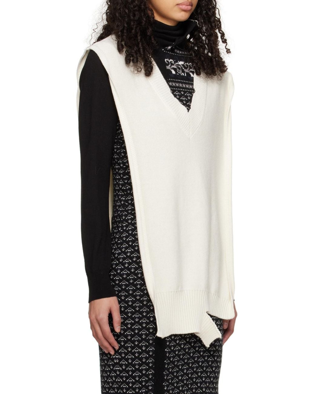 MM6 by Maison Margiela Black Wool Cape Knit Top