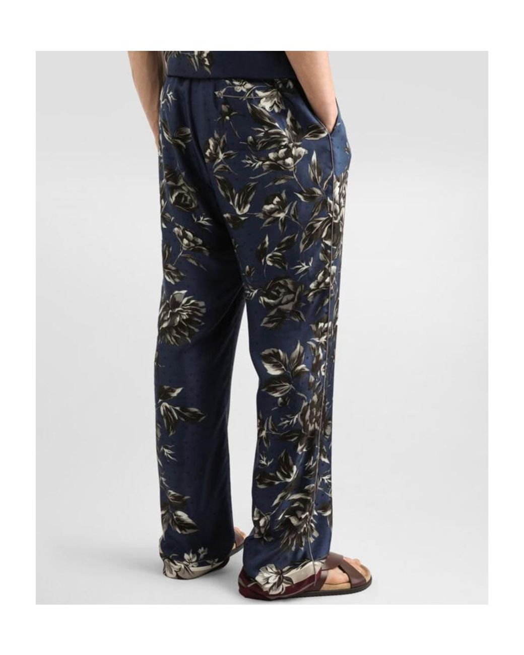 Dolce & Gabbana Blue Peony-Printed Vanity Twill Trousers for men