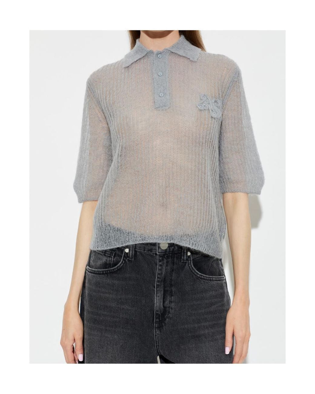 AllSaints Gray Short-Sleeved Knitted Polo Shirt
