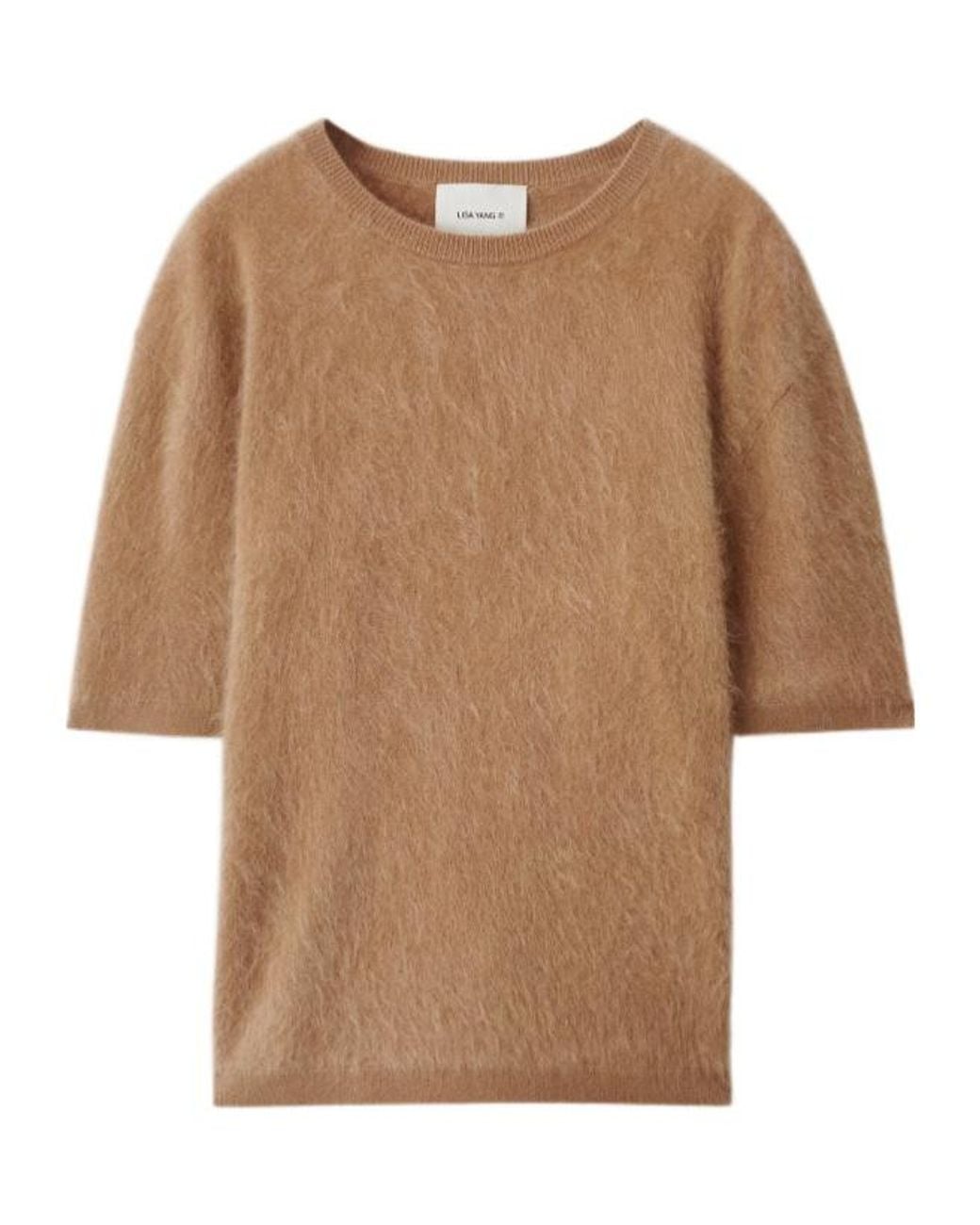 Lisa Yang Brown Maren Brushed Short-Sleeve Knitted Sweater