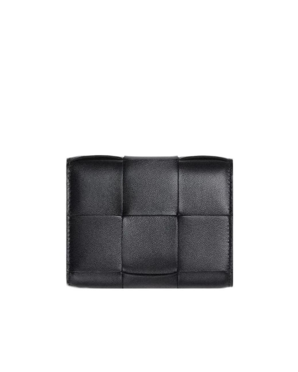 Bottega Veneta Black Intreccio Tri-Fold Zip Wallet