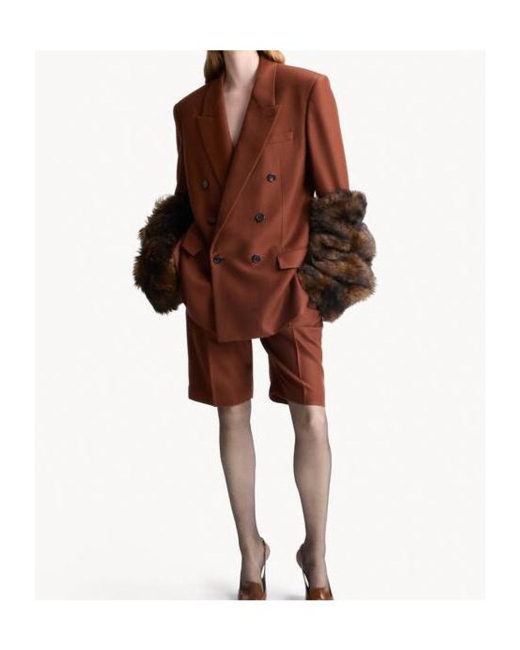 Saint Laurent Brown Double-Breasted Long-Sleeved Jacket