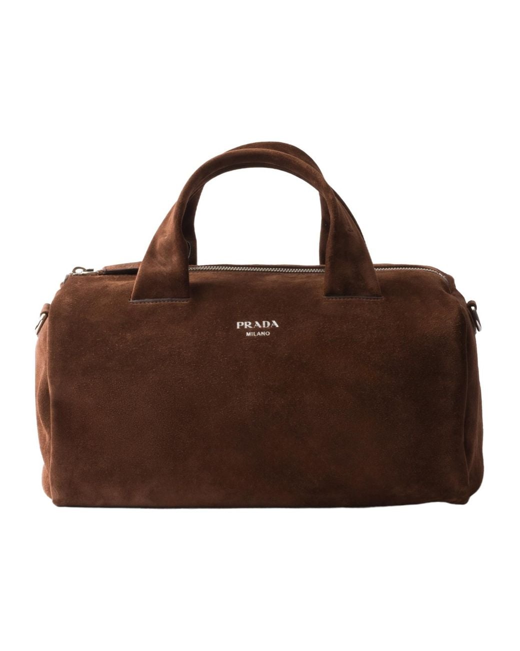 Prada Brown Small Suede Duffle Bag for men