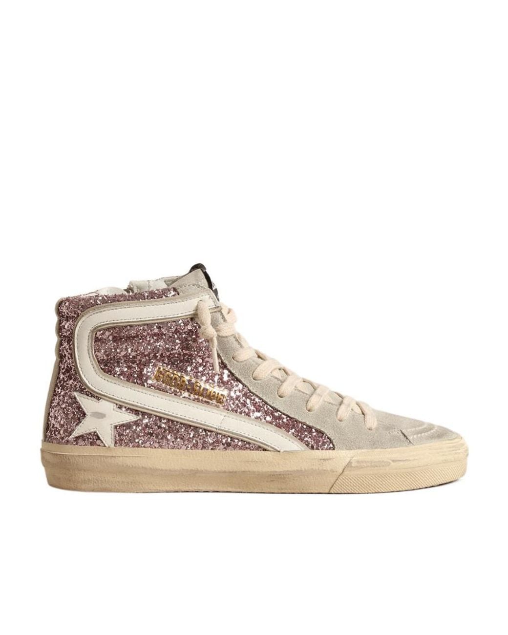 Golden Goose Deluxe Brand Natural Slide Glittered High-Top Sneakers
