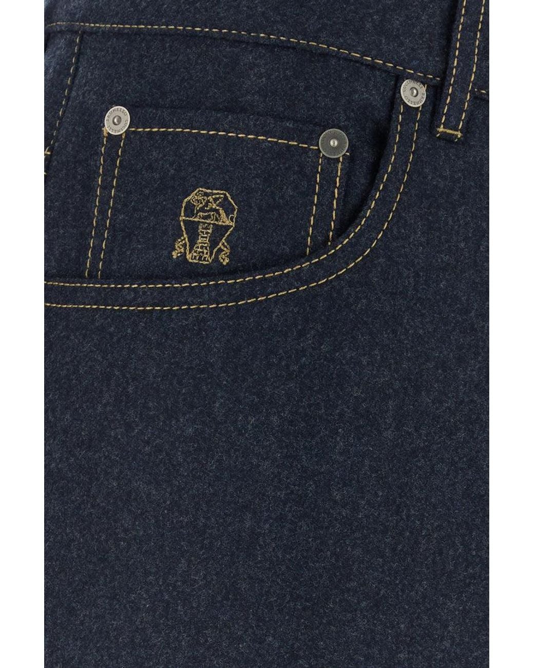 Brunello Cucinelli Blue Logo Patch Straight-Leg Jeans for men