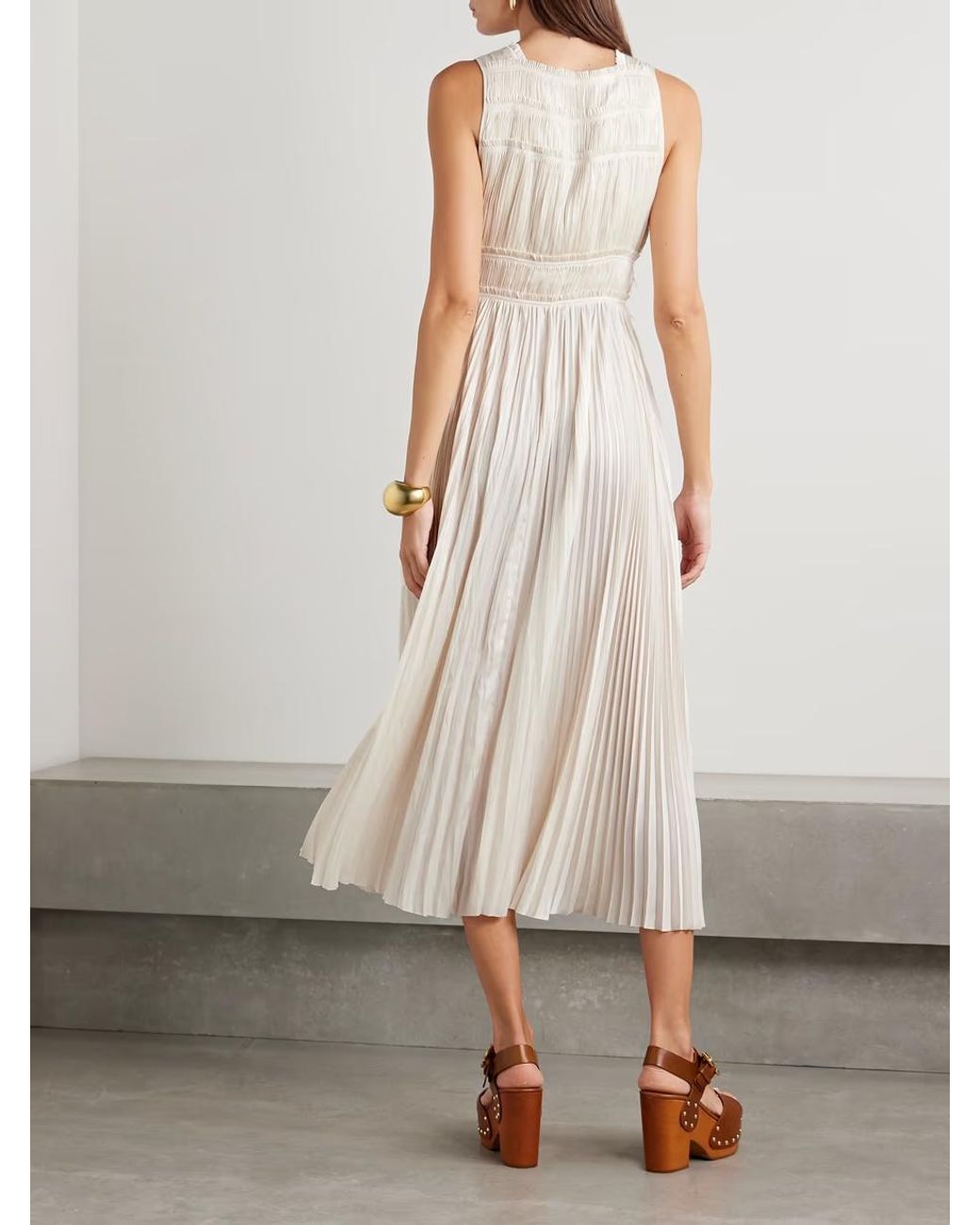 Ulla Johnson White A Long Dress Made Of Interwoven Fine Pleated Satin Fabric