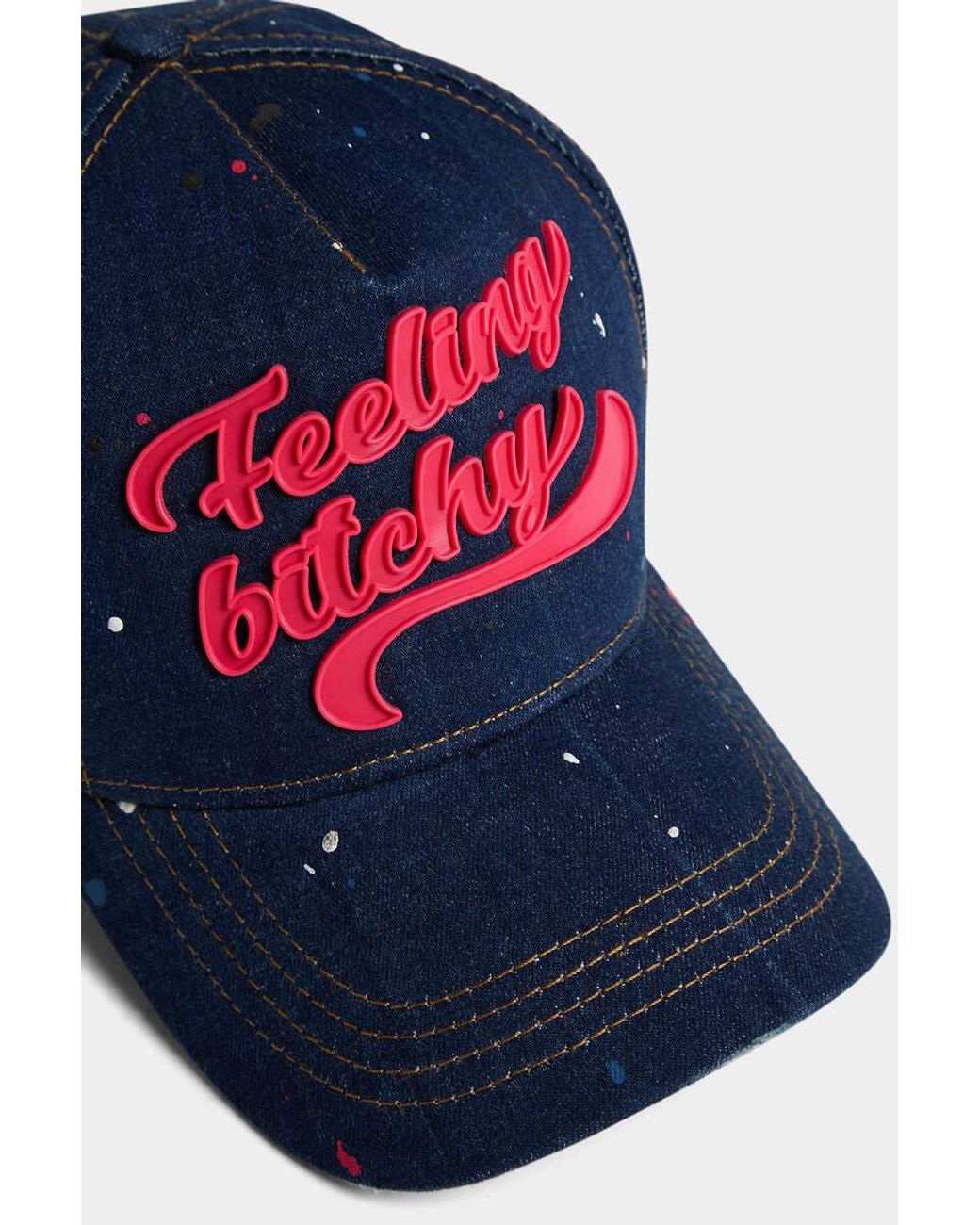 DSquared² Blue Paint-Splatter Logo-Patch Baseball Cap for men