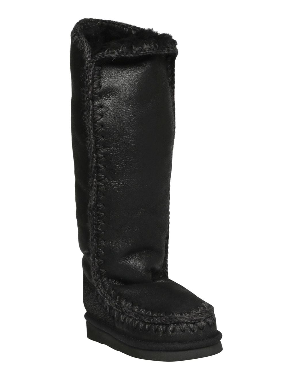 Mou Black Stitching Knee-Length Boots