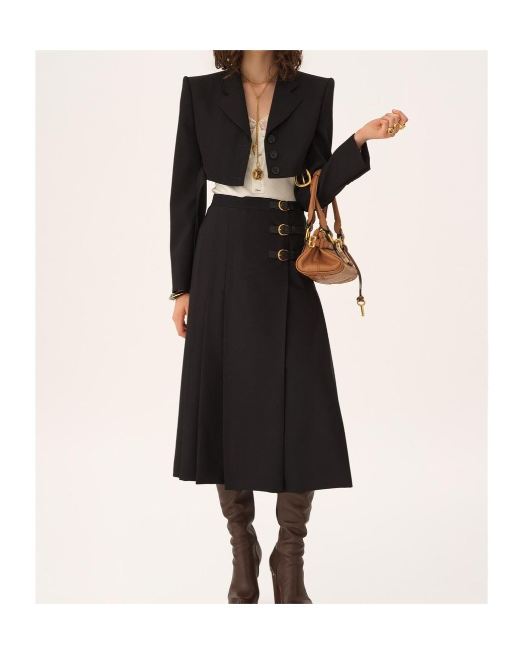 Chloé Black Pleated Midi Skirt
