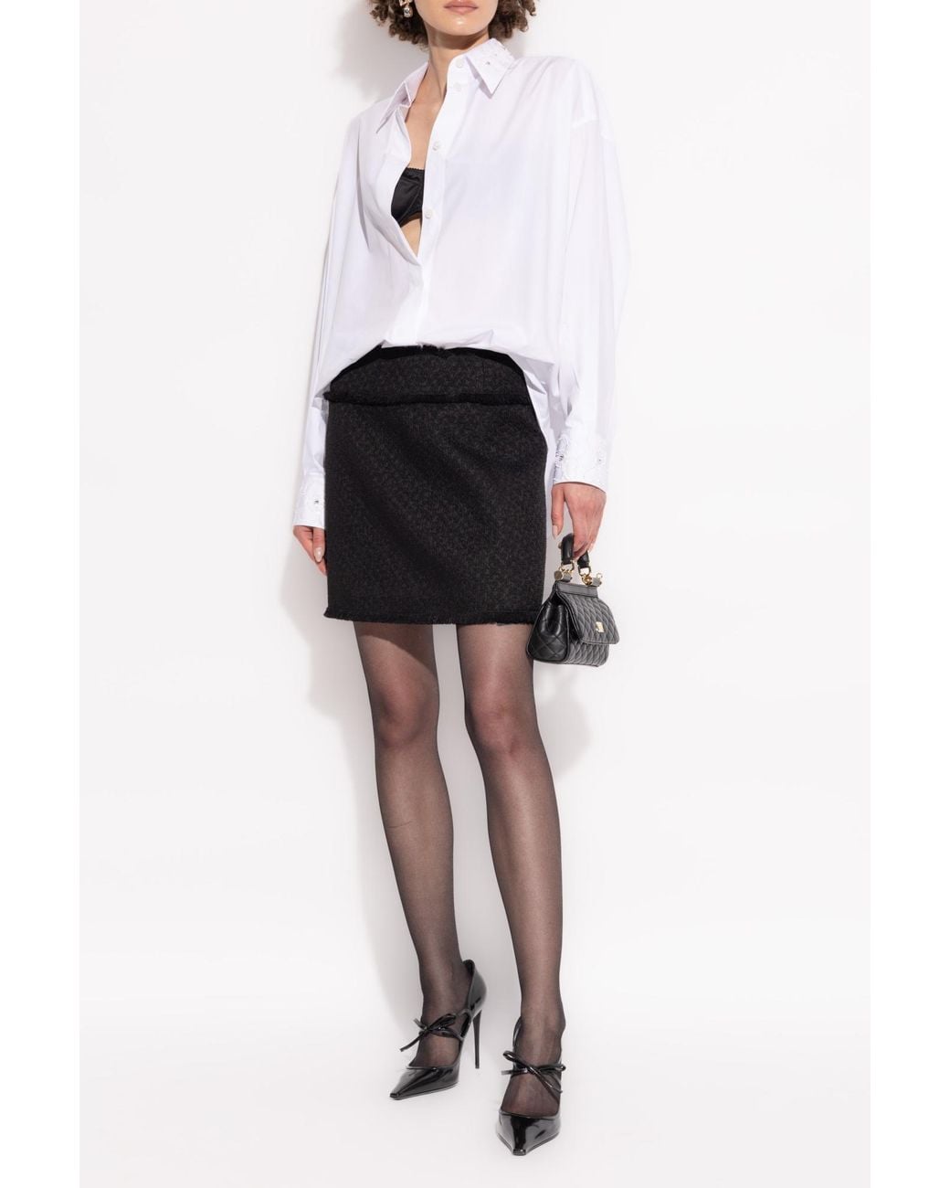 Dolce & Gabbana White Embroidered Collar Long-Sleeved Shirt