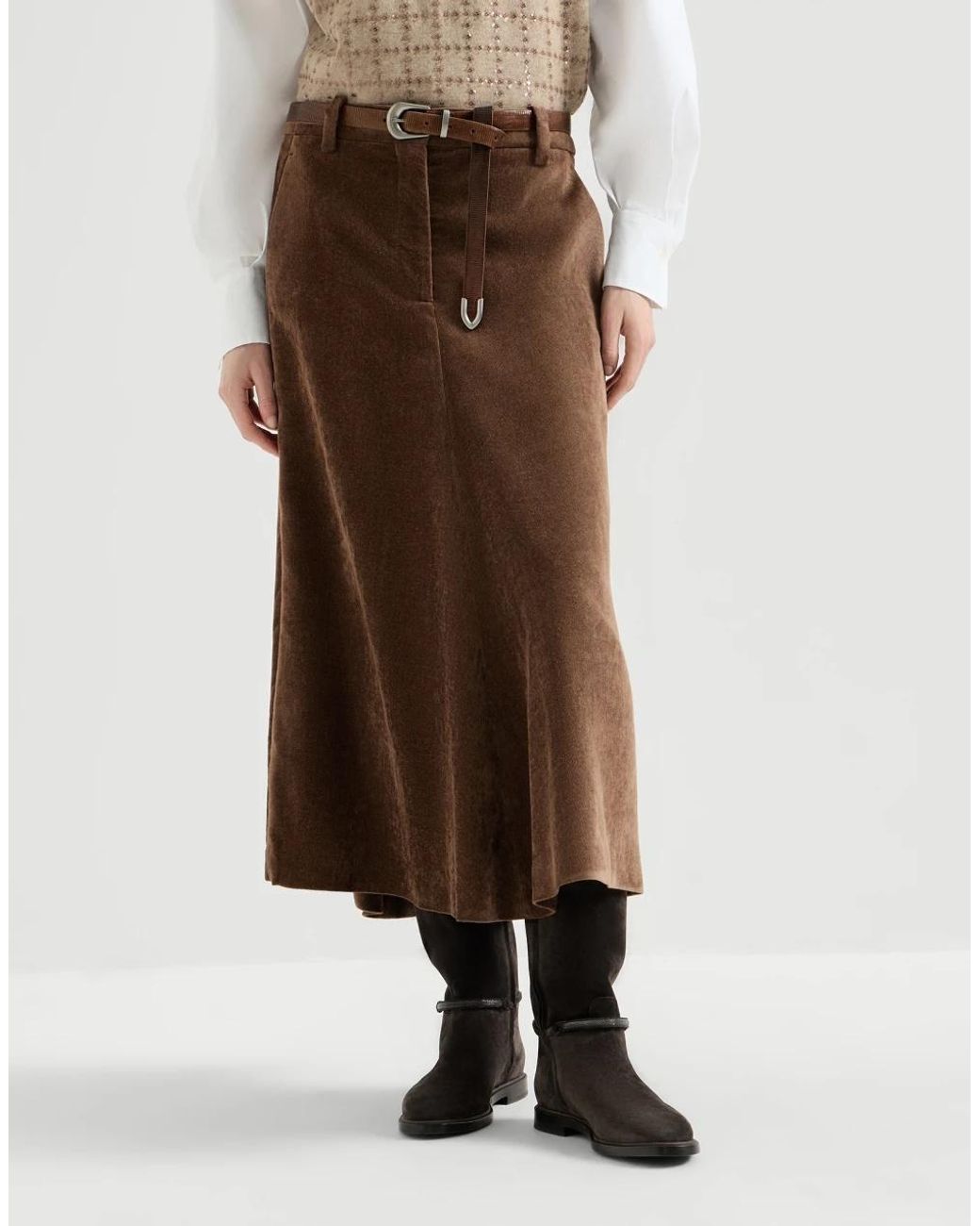 Brunello Cucinelli Brown Flared Midi Skirt