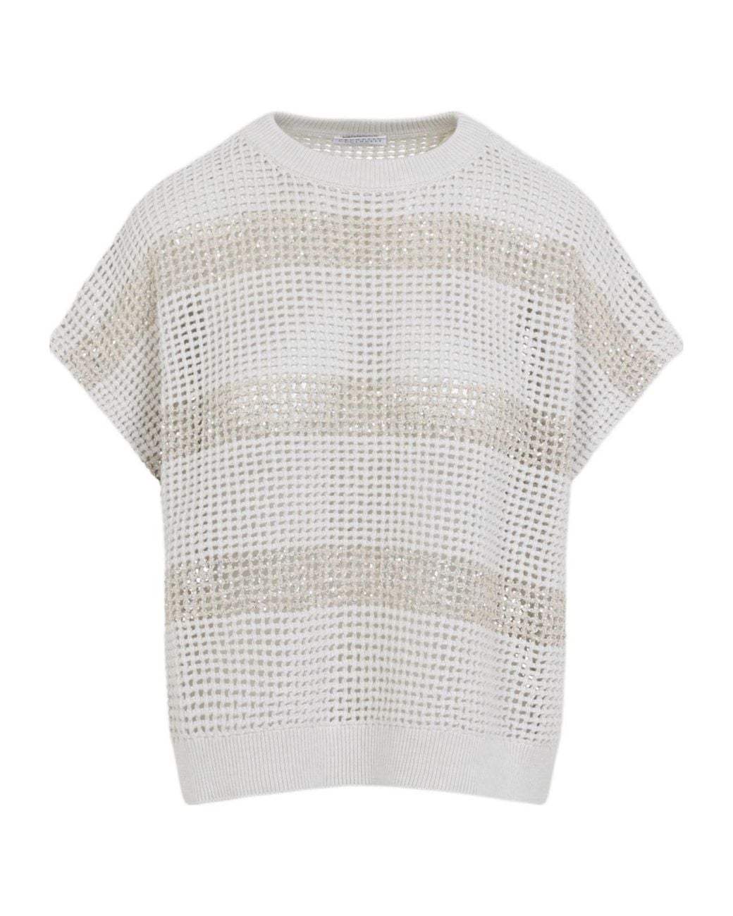 Brunello Cucinelli White Short Sleeved Knitted Top