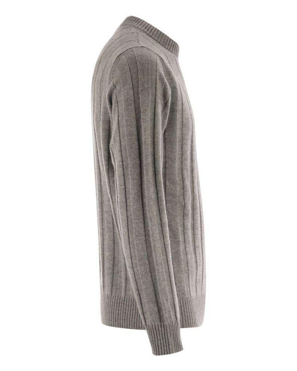 Peserico Gray Ribbed Crew-Neck Sweater for men