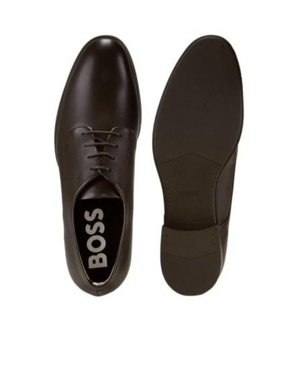 Boss Brown Almond-Toe Leather Derby Shoes for men