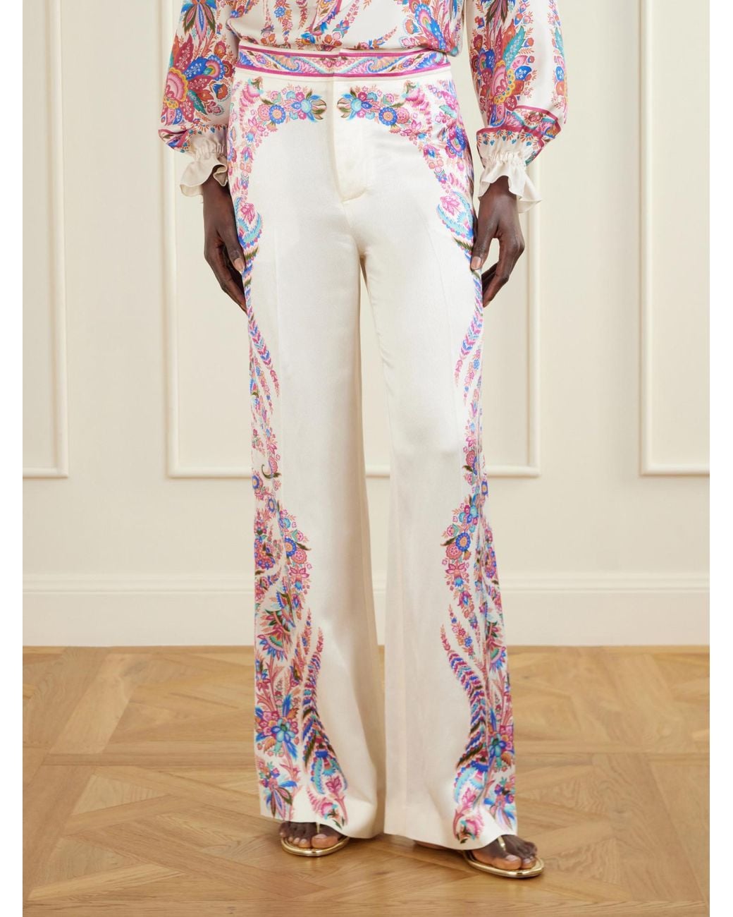 Etro Pink Floral-Print Crepe Wide-Leg Pants