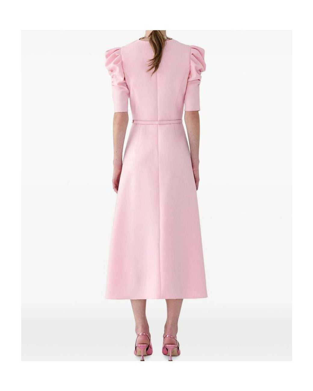 Carolina Herrera Pink Puff-Sleeve Midi Dress
