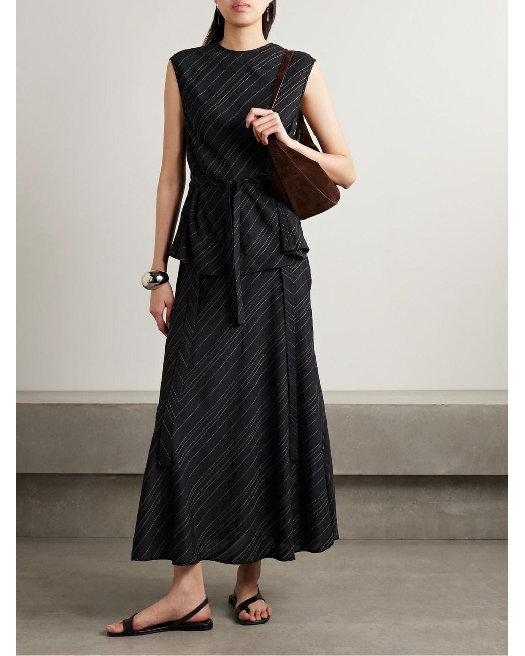 Proenza Schouler Black Trina Belted Striped Voile Top