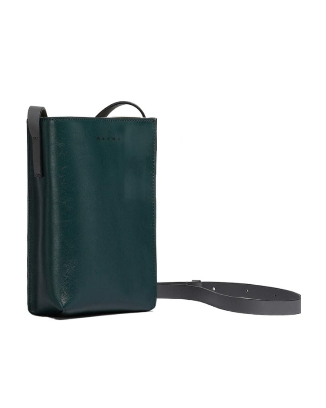 Marni Green Logo-Debossed Leather Crossbody Bag for men
