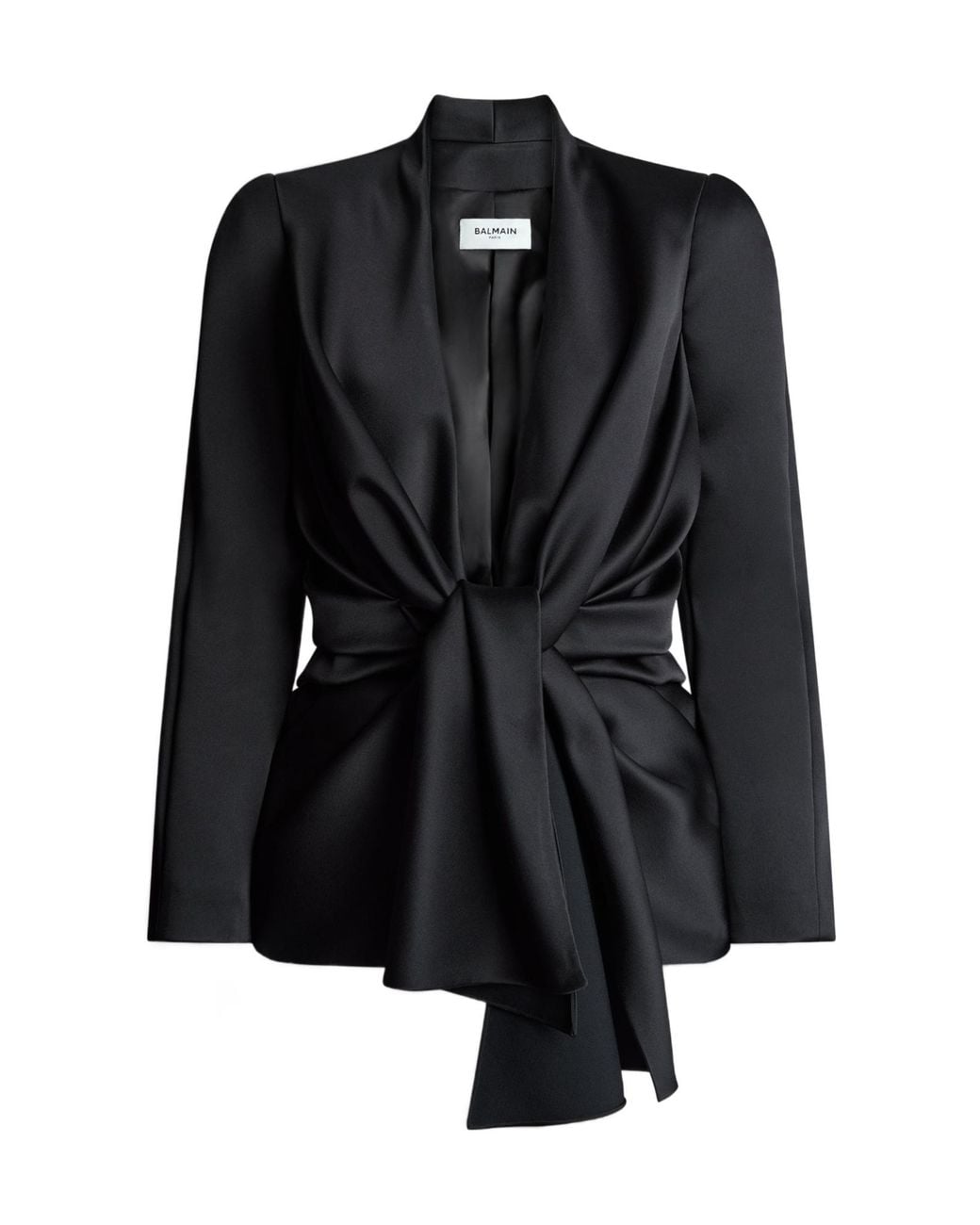 Balmain Black Satin Crepe Jacket With Tie Detail