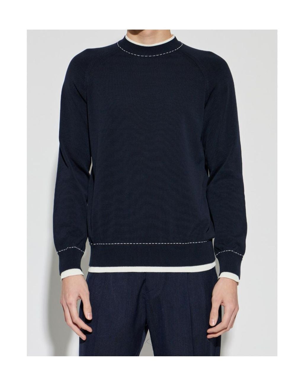 Eleventy Blue Contrast Stitch Knitted Sweater for men