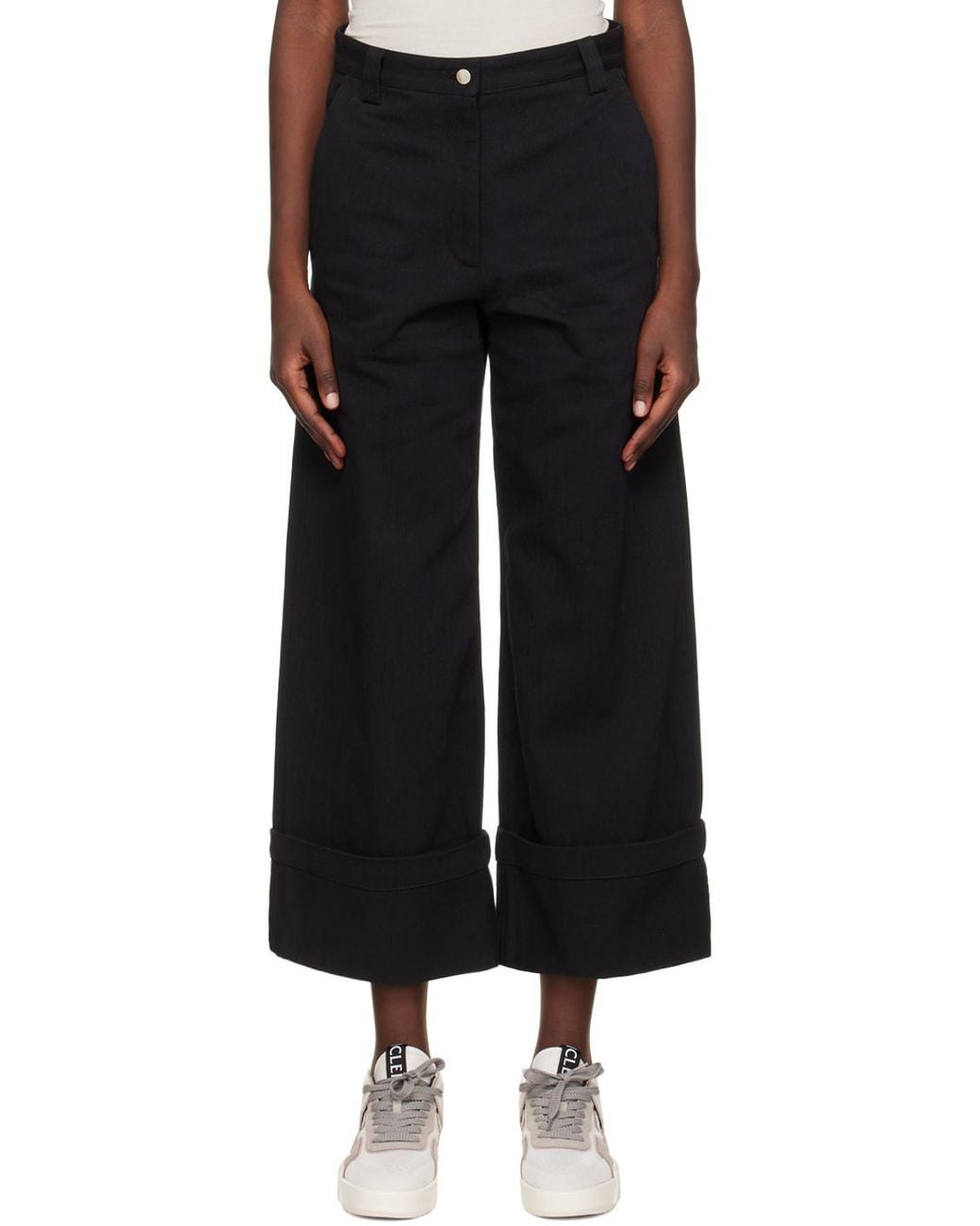 Moncler Black 1952 Button Detailed Wide Leg Trousers