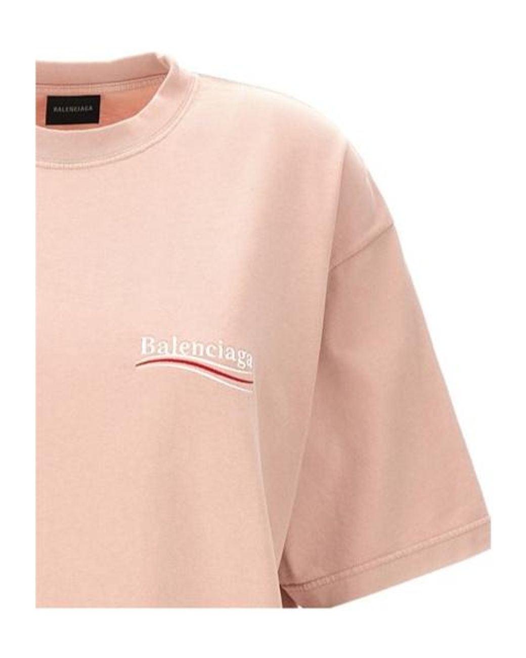 Balenciaga Pink Logo Embroidered Crewneck T-Shirt