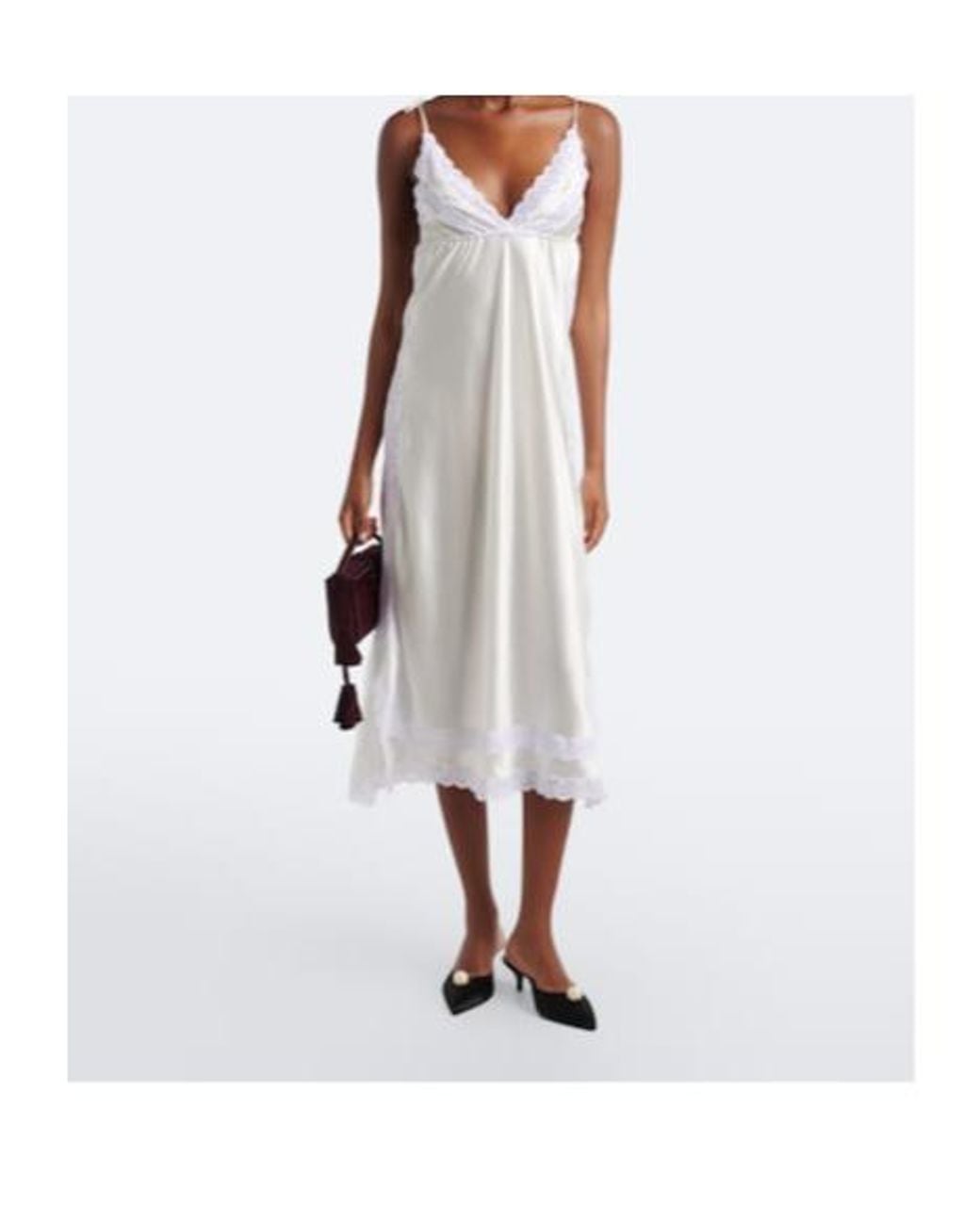 Magda Butrym White Lace-Trimmed Silk Satin Slip Dress