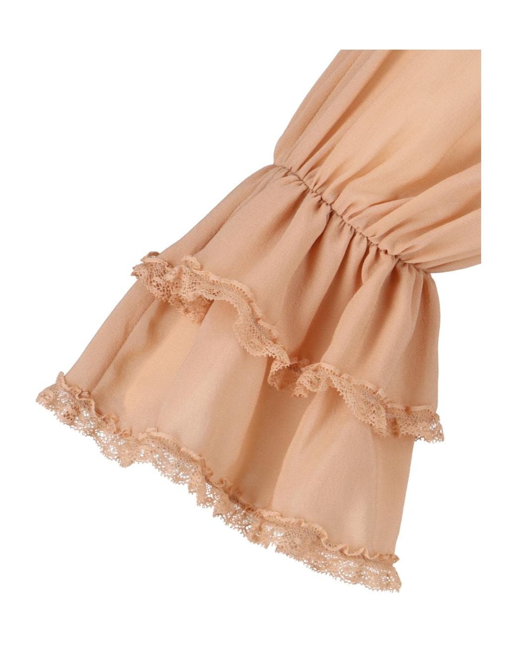 Chloé Natural Chloé Gathered V-Neck Drawstring Top