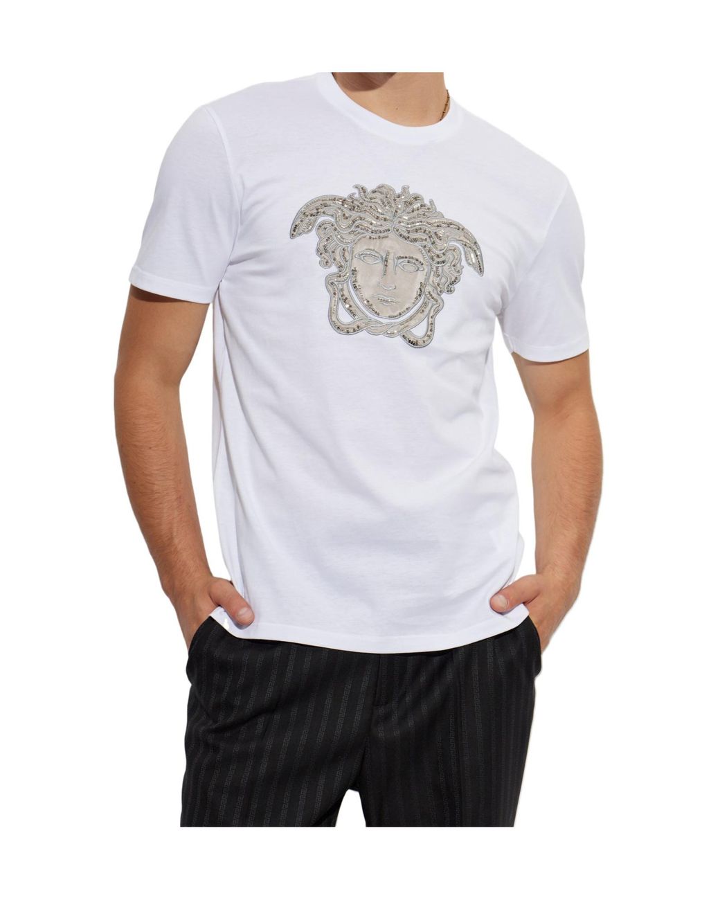 Versace White Crystal Medusa T-Shirt for men