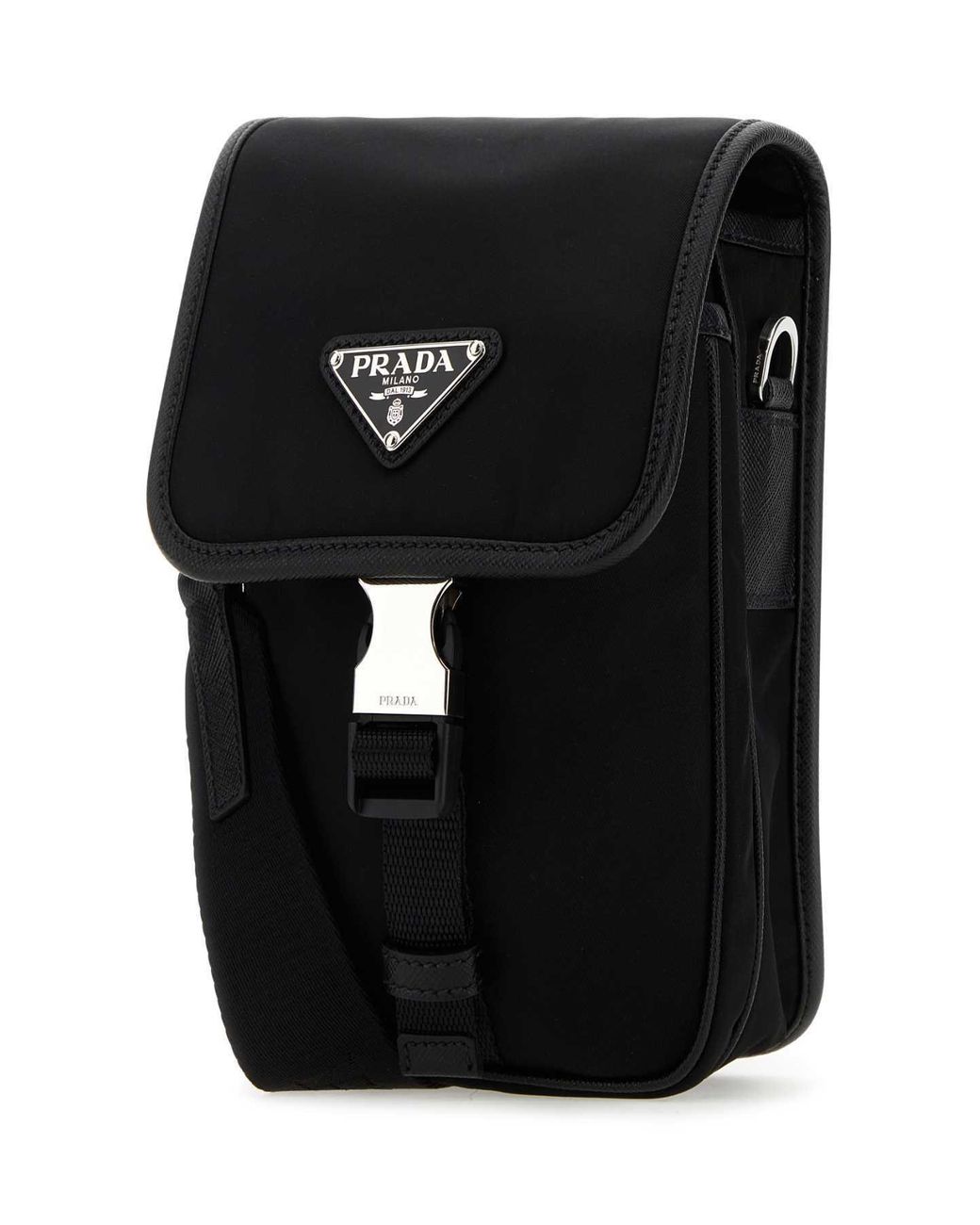 Prada Black Logo-Plaque Buckle Fastened Crossbody Bag for men