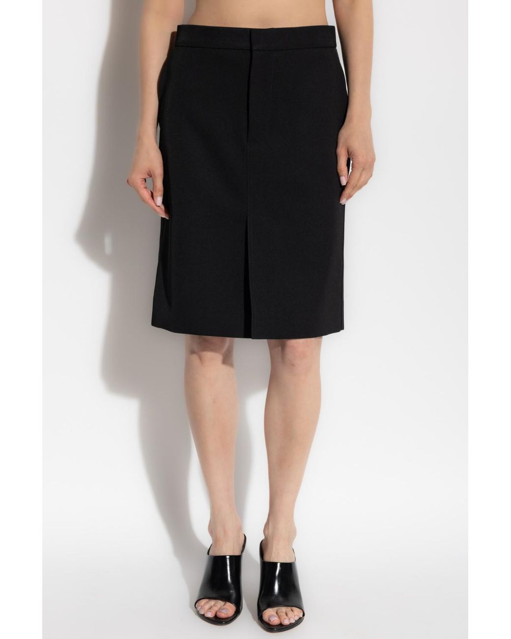 Bottega Veneta Black Slit Detailed Midi Skirt