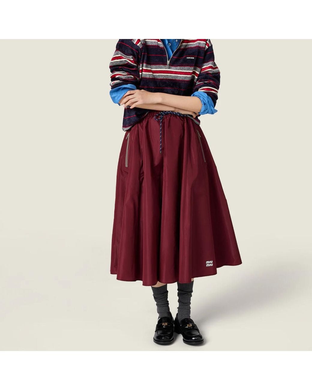 Miu Miu Red Technical Drawstring Midi Skirt