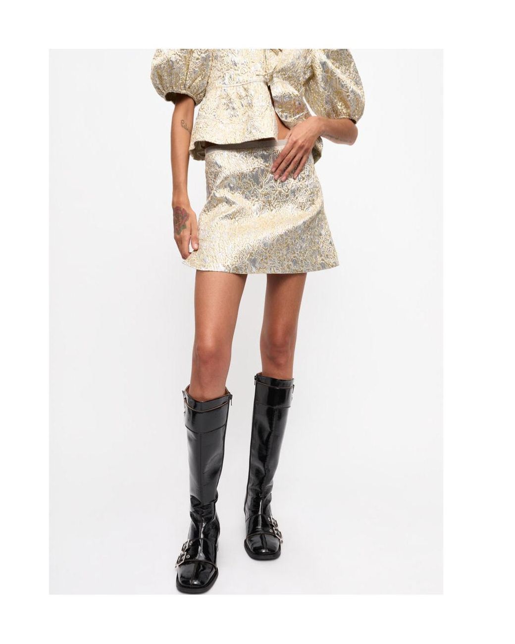 Ganni Natural Metallic Effect Mini Skirt
