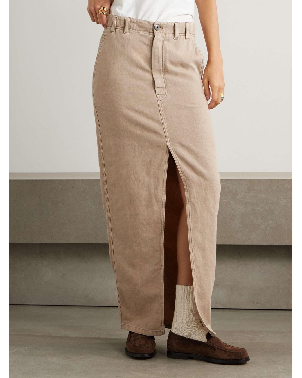 Brunello Cucinelli Natural Logo Patch High-Waisted Skirt
