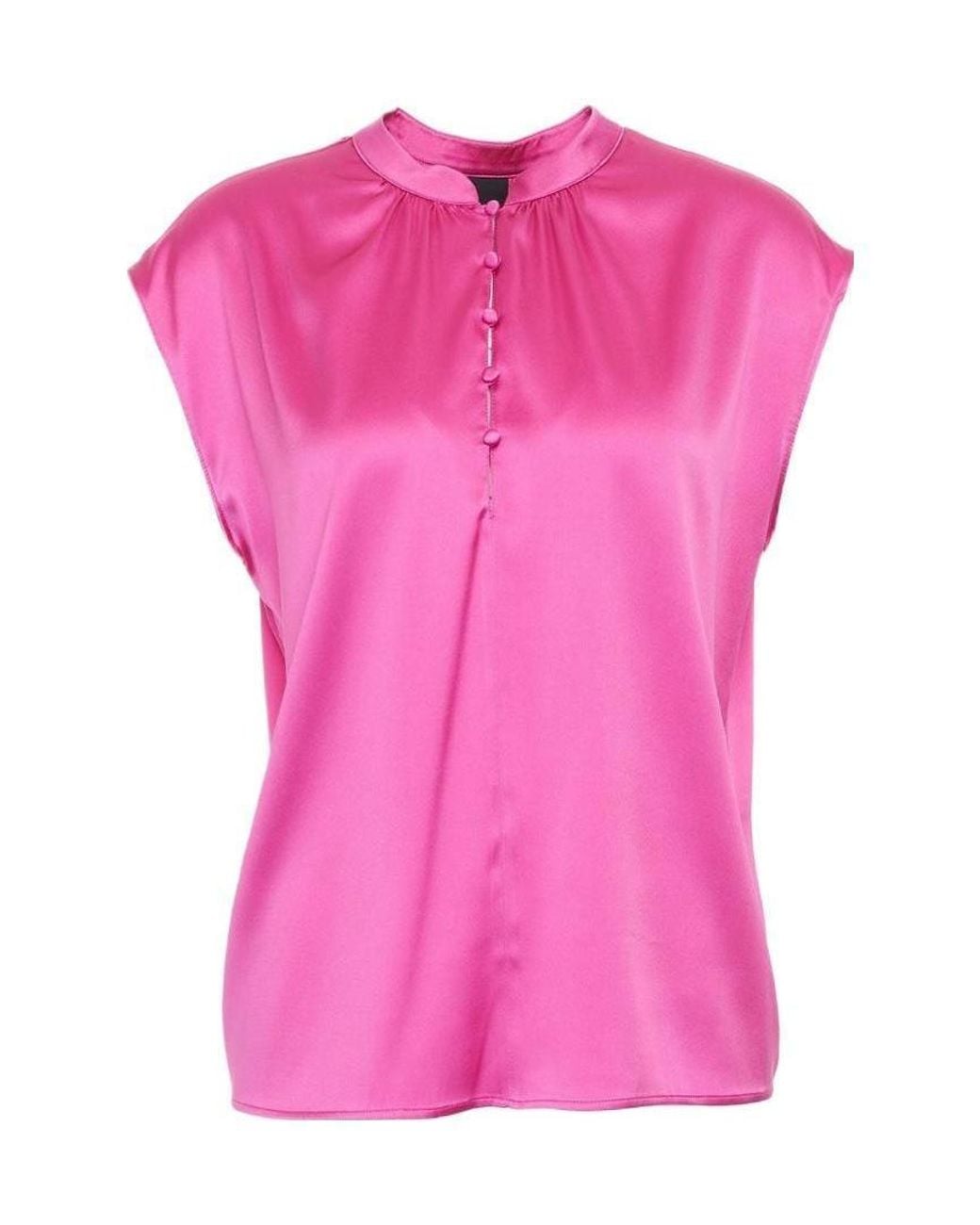 Pinko Pink Satin Button-Up Sleeveless Blouse