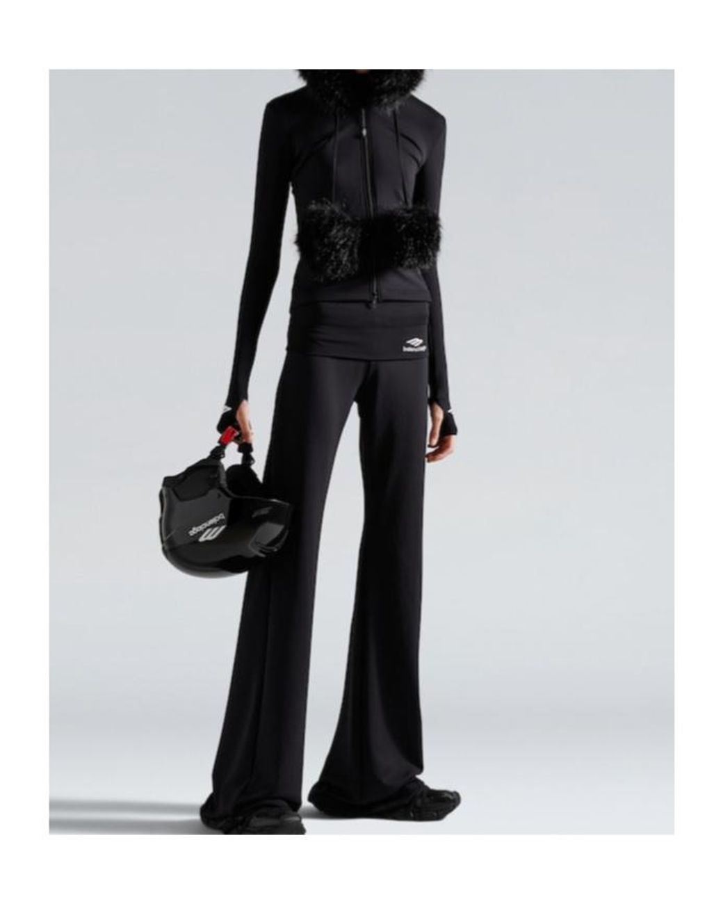 Balenciaga Black Fluffy Zip-Up Hooded Jacket