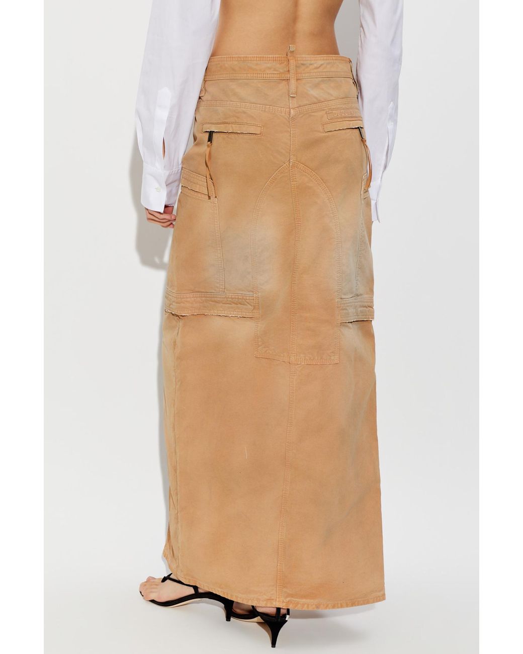 DSquared² Natural Utility Distressed Long Skirt