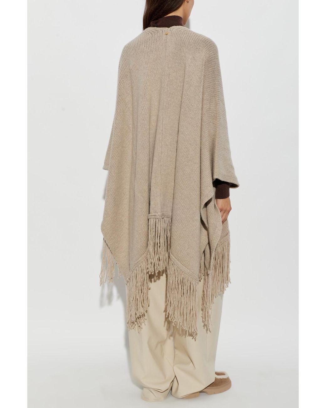 Max Mara Natural Bacini Fringed Knit Cape