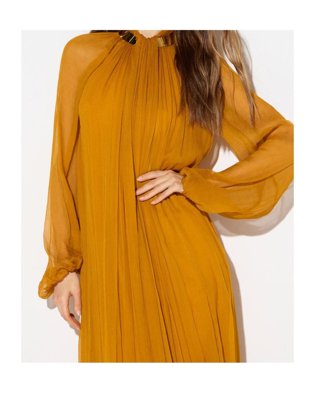Elisabetta Franchi Orange Pleated Maxi Dress