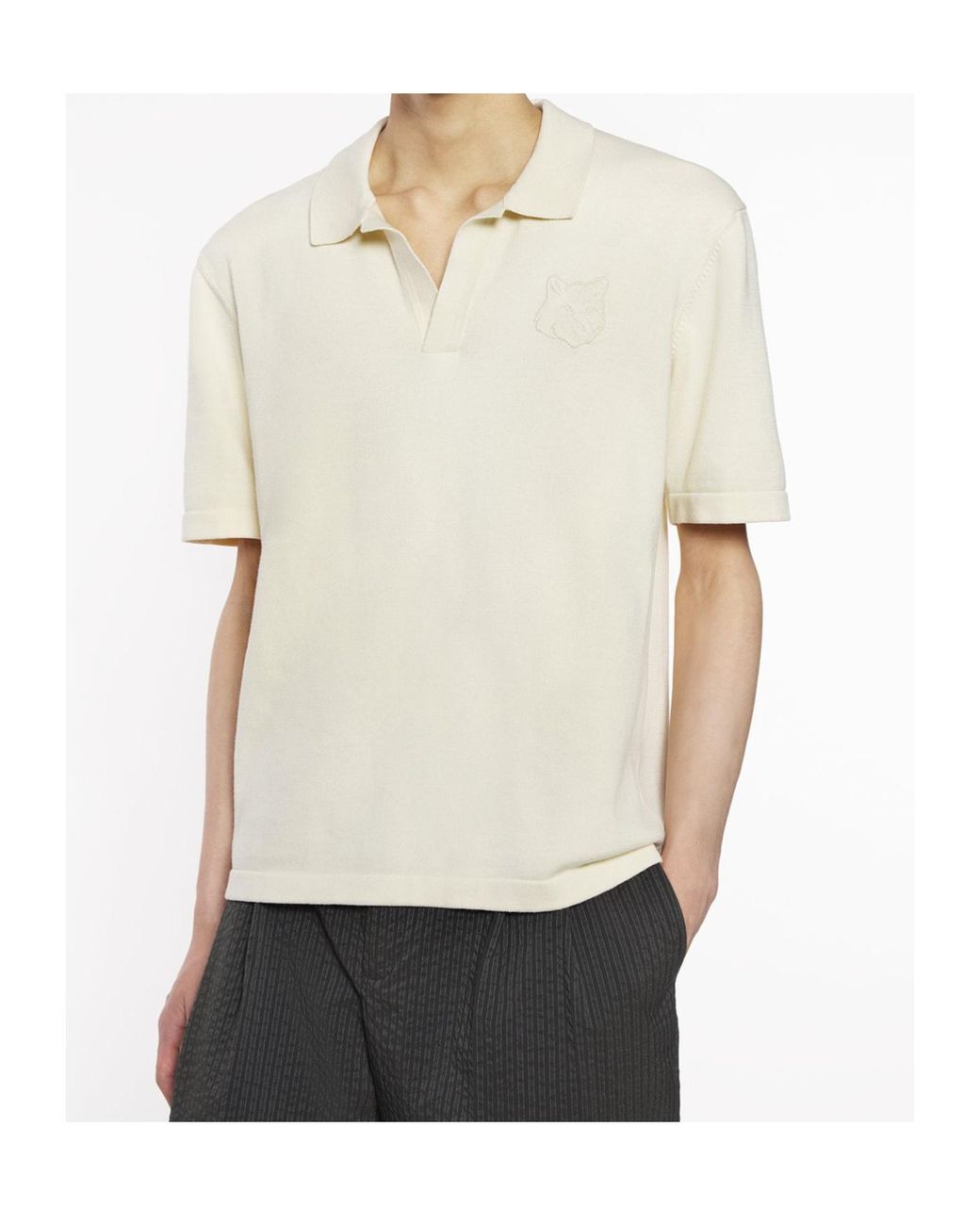 Maison Kitsuné White Maison Kitsuné Bold Fox Head Knit Polo Shirt for men