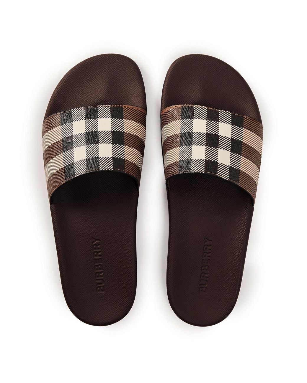 Burberry Brown Furley Check Slides for men