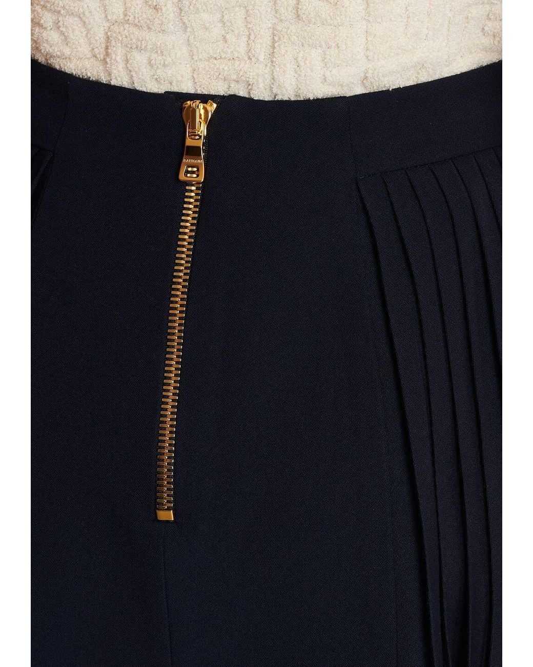 Balmain Blue Ladies Marine Pleated Button-Detail Skirt